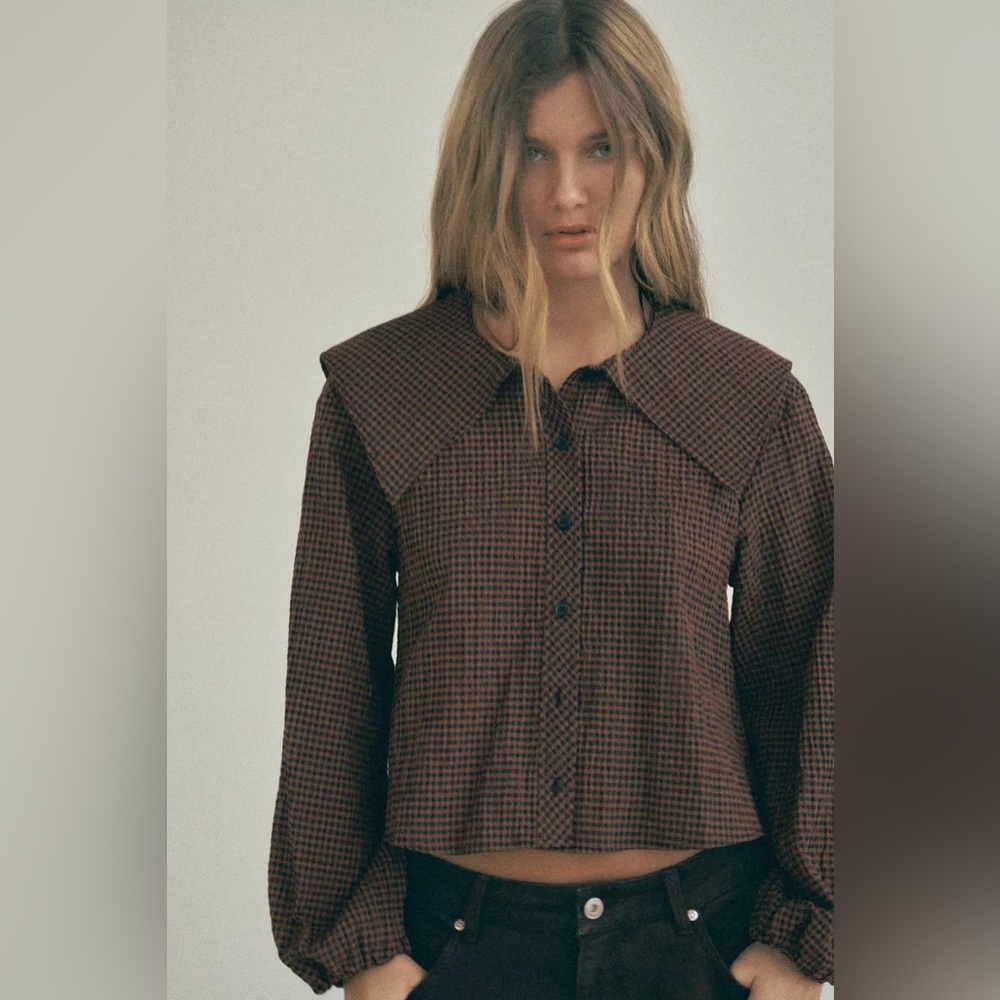 Zara PLAID BIB COLLAR SHIRT MEDIUM NWT